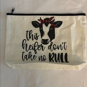 Cosmetic Bag with Cow Print and Quote NWOT